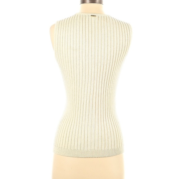 St. John Sport Sleeveless Ribbed Sweater Vest Cream Santana Knit Wool Blend Sz L - Picture 2 of 10